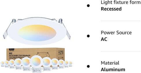 OREiN 12 Pack 4 Inch Recessed Lighting LED 10W=75W Eqv, CRI>90, 5CCT Dimmable Canless Downlight with Aluminum Junction Box, Waterproof LED Recessed Light for Indoor Bathroom Kitchen Bedroom in Saudi Arabia