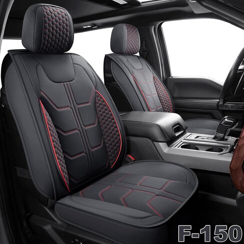 Car Seat Cover Front Seats Cover with Waterproof Leather, Automotive Seat Cushion for Pickup Truck Fit for Select 2009-2022 Ford F-150 Models and 2017-2022 F250 F350 F450 Models (Black Red Stripe) in Saudi Arabia