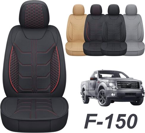 Car Seat Cover Front Seats Cover with Waterproof Leather, Automotive Seat Cushion for Pickup Truck Fit for Select 2009-2022 Ford F-150 Models and 2017-2022 F250 F350 F450 Models (Black Red Stripe) in Saudi Arabia