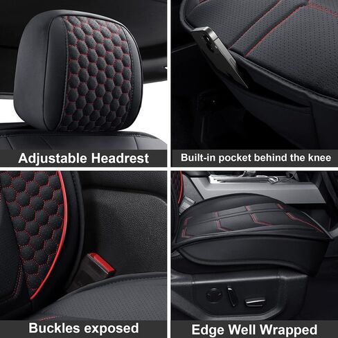 Car Seat Cover Front Seats Cover with Waterproof Leather, Automotive Seat Cushion for Pickup Truck Fit for Select 2009-2022 Ford F-150 Models and 2017-2022 F250 F350 F450 Models (Black Red Stripe) in Saudi Arabia