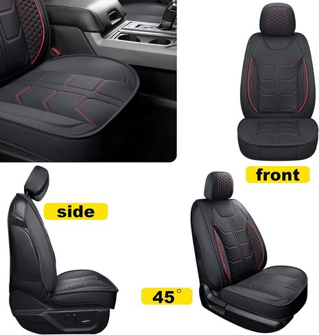 Car Seat Cover Front Seats Cover with Waterproof Leather, Automotive Seat Cushion for Pickup Truck Fit for Select 2009-2022 Ford F-150 Models and 2017-2022 F250 F350 F450 Models (Black Red Stripe) in Saudi Arabia