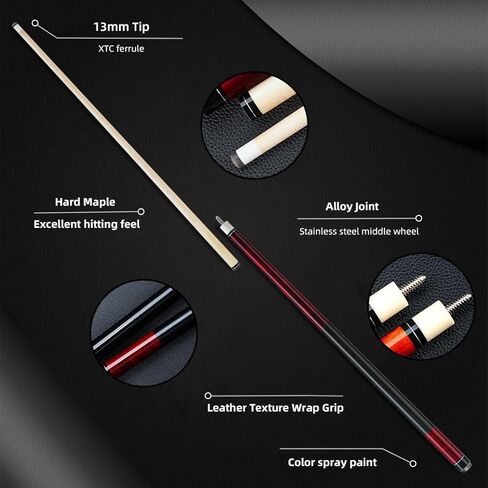 مجموعة من 4 قطع من أغلفة جلدية مقاس 58 بوصة من خشب القيقب الكندي الصلب مقاس 13 مم طرف 19-21 أونصة عصا البلياردو in Kuwait