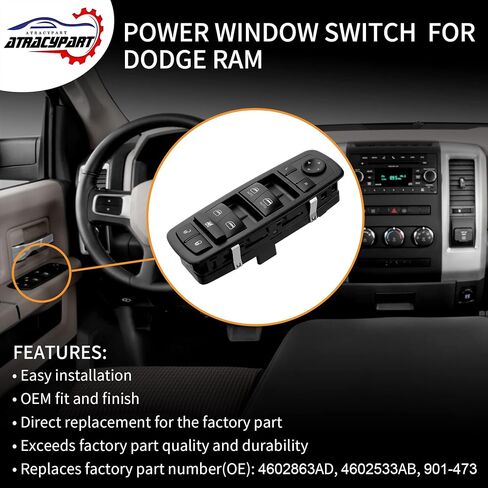 Master Power Window Switch | Compatible with 2009-2012 Dodge Ram 1500 2500 3500 | Replaces# 4602863AD, 4602533AB, 4602533AE, 901-473 in Saudi Arabia