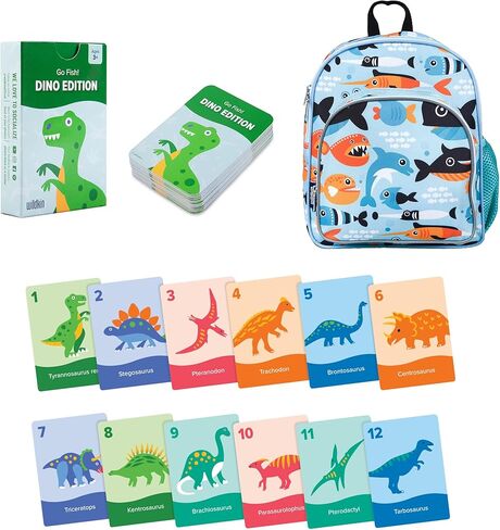 حقيبة ظهر Wildkin مقاس 12 بوصة وGo Fish! حزمة مغامرات لعبة الورق: بطاقة تعليمية ممتعة، وحقيبة ظهر مريحة للأطفال (سمكة كبيرة) in Kuwait