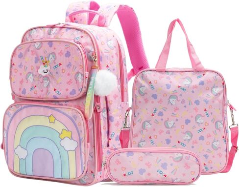 Girls Backpack Set for School Elementary, Rainbow Unicorn Backpack Cute Bookbag Casual School Bag Travel Bag Daypack in Saudi Arabia