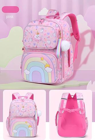 Girls Backpack Set for School Elementary, Rainbow Unicorn Backpack Cute Bookbag Casual School Bag Travel Bag Daypack in Saudi Arabia