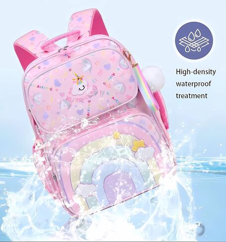 Girls Backpack Set for School Elementary, Rainbow Unicorn Backpack Cute Bookbag Casual School Bag Travel Bag Daypack in Saudi Arabia