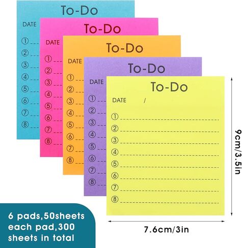 to Do List Self-Stick Notes, 6 Pack Colorful to Do List Sticky Notepads Lined Post It Notes Daily Planner Sticky Notes Home School Office Supplies 300Sheets in Saudi Arabia
