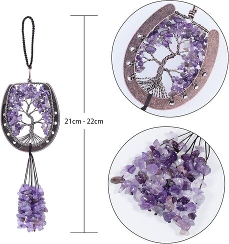 rockcloud Horseshoe Tree of Life with Crystals Tassel Wall Hanging Ornament, Tumbled Chips Gemstones Window Pendant for Home Office Car Meditation Decor, Mixed Stones in Saudi Arabia