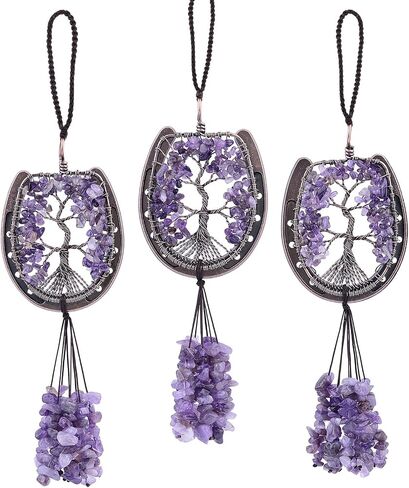 rockcloud Horseshoe Tree of Life with Crystals Tassel Wall Hanging Ornament, Tumbled Chips Gemstones Window Pendant for Home Office Car Meditation Decor, Mixed Stones in Saudi Arabia