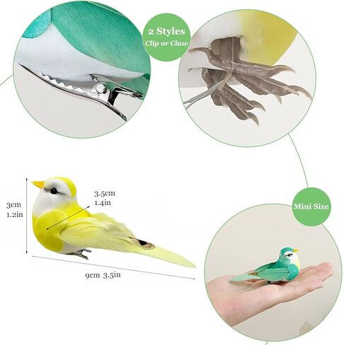 LWINGFLYER 12pcs Artificial Simulation Foam Feather Birds 3.5in Mini Love Birds for Craft Home Ornaments Garden Wedding Decoration Embellishing (Claw) in Kuwait