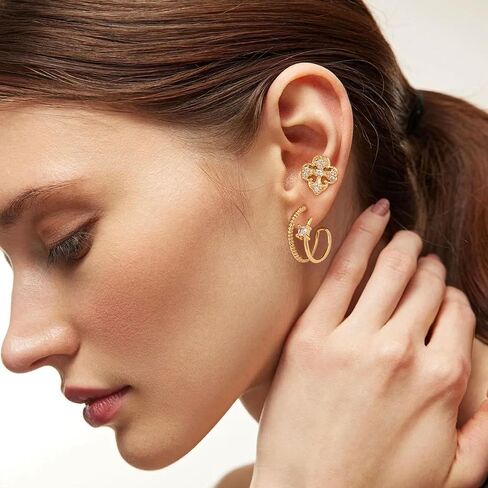 Stud Earrings for Women 14K Gold Plated CZ Stud Dainty Gold Earrings Lightweight Hypoallergenic Earrings for Women Trendy Star Cross Shell Nail Screw Pearl 925 Sterling Silver Jewelry Gifts for Girls in Saudi Arabia