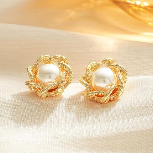 Stud Earrings for Women 14K Gold Plated CZ Stud Dainty Gold Earrings Lightweight Hypoallergenic Earrings for Women Trendy Star Cross Shell Nail Screw Pearl 925 Sterling Silver Jewelry Gifts for Girls in Saudi Arabia