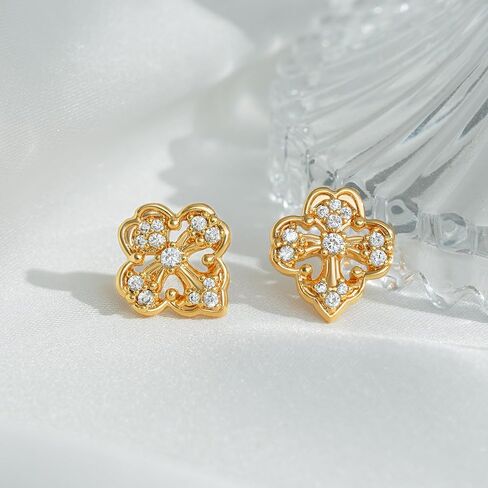 Stud Earrings for Women 14K Gold Plated CZ Stud Dainty Gold Earrings Lightweight Hypoallergenic Earrings for Women Trendy Star Cross Shell Nail Screw Pearl 925 Sterling Silver Jewelry Gifts for Girls in Saudi Arabia