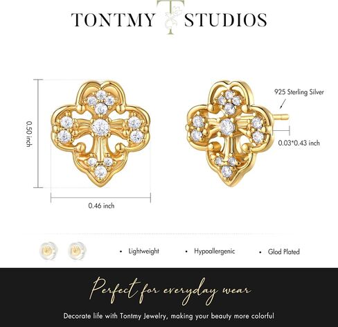 Stud Earrings for Women 14K Gold Plated CZ Stud Dainty Gold Earrings Lightweight Hypoallergenic Earrings for Women Trendy Star Cross Shell Nail Screw Pearl 925 Sterling Silver Jewelry Gifts for Girls in Saudi Arabia
