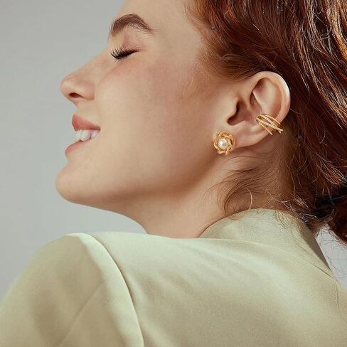 Stud Earrings for Women 14K Gold Plated CZ Stud Dainty Gold Earrings Lightweight Hypoallergenic Earrings for Women Trendy Star Cross Shell Nail Screw Pearl 925 Sterling Silver Jewelry Gifts for Girls in Saudi Arabia