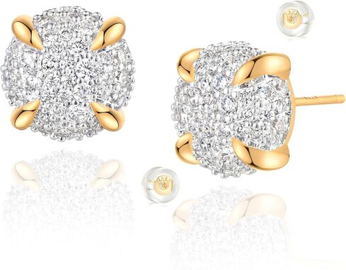 Stud Earrings for Women 14K Gold Plated CZ Stud Dainty Gold Earrings Lightweight Hypoallergenic Earrings for Women Trendy Star Cross Shell Nail Screw Pearl 925 Sterling Silver Jewelry Gifts for Girls in Saudi Arabia