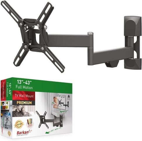 Barkan TV Wall Mount, 13 - 43 inch Full Motion Articulating - 4 Movement Flat / Curved Screen Bracket, Holds up to 55 lbs, Patented, UL Listed, Fits LED OLED LCD, black (2400.B) in Saudi Arabia