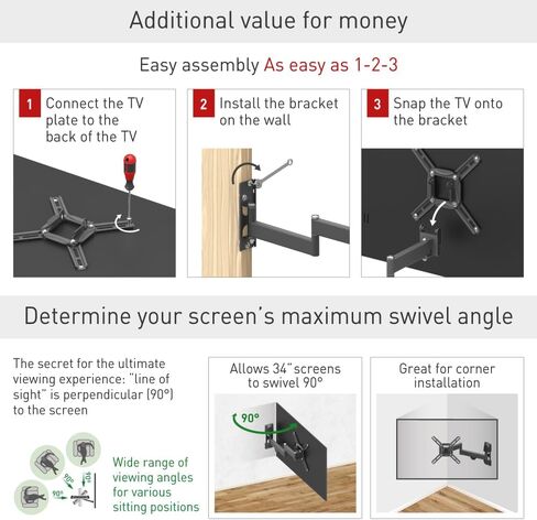 Barkan TV Wall Mount, 13 - 43 inch Full Motion Articulating - 4 Movement Flat / Curved Screen Bracket, Holds up to 55 lbs, Patented, UL Listed, Fits LED OLED LCD, black (2400.B) in Saudi Arabia