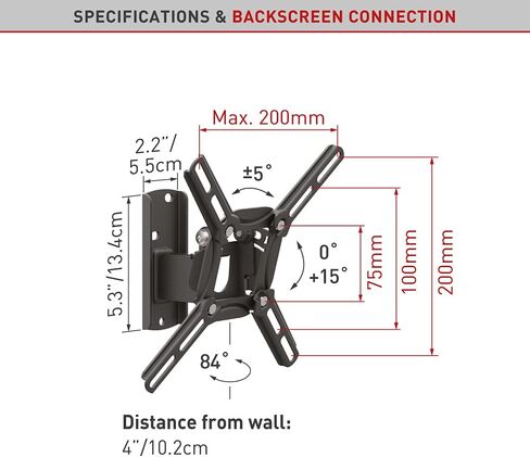 Barkan TV Wall Mount, 13 - 43 inch Full Motion Articulating - 4 Movement Flat / Curved Screen Bracket, Holds up to 55 lbs, Patented, UL Listed, Fits LED OLED LCD, black (2400.B) in Saudi Arabia