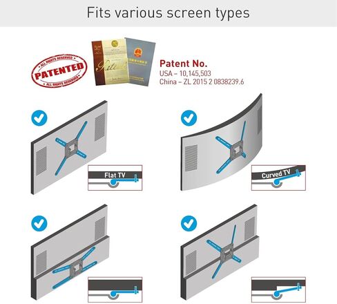 Barkan TV Wall Mount, 13 - 43 inch Full Motion Articulating - 4 Movement Flat / Curved Screen Bracket, Holds up to 55 lbs, Patented, UL Listed, Fits LED OLED LCD, black (2400.B) in Saudi Arabia