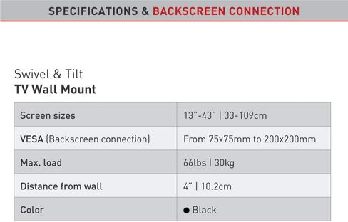 Barkan TV Wall Mount, 13 - 43 inch Full Motion Articulating - 4 Movement Flat / Curved Screen Bracket, Holds up to 55 lbs, Patented, UL Listed, Fits LED OLED LCD, black (2400.B) in Saudi Arabia