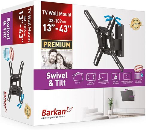 Barkan TV Wall Mount, 13 - 43 inch Full Motion Articulating - 4 Movement Flat / Curved Screen Bracket, Holds up to 55 lbs, Patented, UL Listed, Fits LED OLED LCD, black (2400.B) in Saudi Arabia