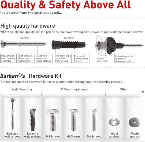 Barkan TV Wall Mount, 13 - 43 inch Full Motion Articulating - 4 Movement Flat / Curved Screen Bracket, Holds up to 55 lbs, Patented, UL Listed, Fits LED OLED LCD, black (2400.B) in Saudi Arabia
