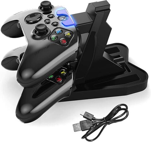 Dual Xbox Charging Station with USB Cable and LED Indicator | Xbox one Controller Charger Compatible with One S, One X | Fast Charging | (Vertical) in Saudi Arabia