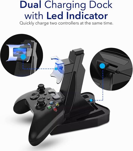 Dual Xbox Charging Station with USB Cable and LED Indicator | Xbox one Controller Charger Compatible with One S, One X | Fast Charging | (Vertical) in Saudi Arabia