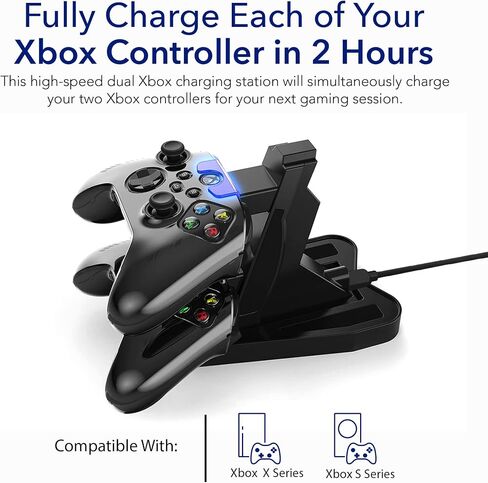 Dual Xbox Charging Station with USB Cable and LED Indicator | Xbox one Controller Charger Compatible with One S, One X | Fast Charging | (Vertical) in Saudi Arabia