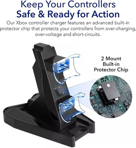 Dual Xbox Charging Station with USB Cable and LED Indicator | Xbox one Controller Charger Compatible with One S, One X | Fast Charging | (Vertical) in Saudi Arabia