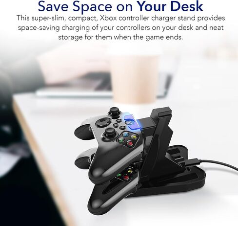 Dual Xbox Charging Station with USB Cable and LED Indicator | Xbox one Controller Charger Compatible with One S, One X | Fast Charging | (Vertical) in Saudi Arabia