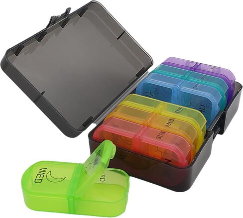 7 Day Pill AM PM Daily Organizer, ShysTech Pill Case Pill Box for Pills/Vitamin/Supplements/Medication (Multi-Color) in Saudi Arabia