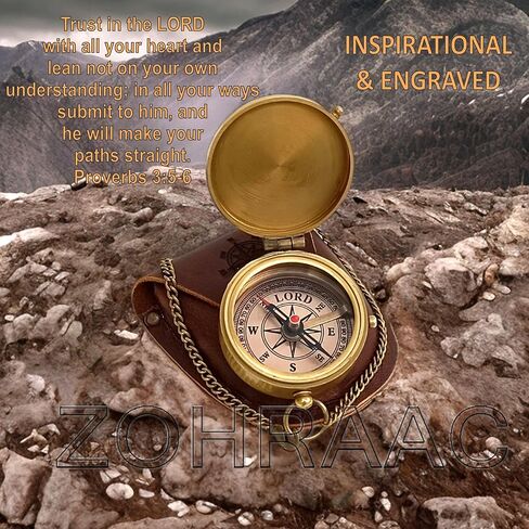 ثق في الرب من كل قلبك - الأمثال 3: 5-6 بوصلة مع حقيبة جلدية، بوصلة تخييم نحاسية، هدايا دينية منقوشة للابن والحفيد والابنة، وهدايا يوم التخرج للأولاد والبنات in Kuwait