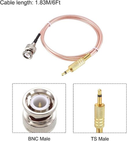 Uxcell BNC ذكر إلى 3.5 ملم 1/8 بوصة مونو TS كابل صوت محوري ذكر 1.83 متر/6 قدم in Kuwait