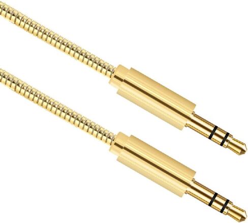 Cotchear 3.5mm Audio Cable Male to Male Cable 1M/3.3FT Stainless Steel Spring Hose Gold Plug Stereo Cable for Car Aux Cord, Speaker, Headphones, Phone (Gold) in Saudi Arabia