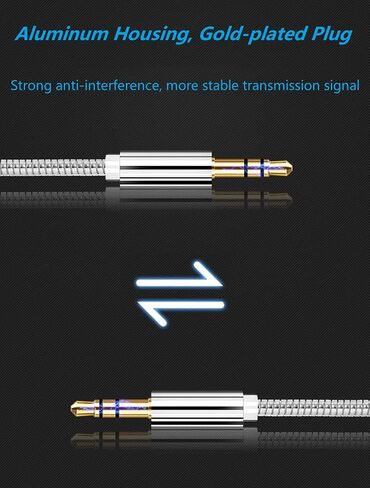 Cotchear 3.5mm Audio Cable Male to Male Cable 1M/3.3FT Stainless Steel Spring Hose Gold Plug Stereo Cable for Car Aux Cord, Speaker, Headphones, Phone (Gold) in Saudi Arabia