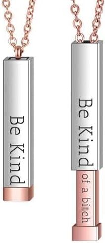 Be Kind...Of A Bi*ch - Hidden Message Necklace, Be Kind of a b Hidden Necklace, Personalized 3D Engraving Vertical Bar Necklace, Stainless Steel Be kind Necklace for Women Girls in Saudi Arabia