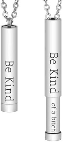 Be Kind...Of A Bi*ch - Hidden Message Necklace, Be Kind of a b Hidden Necklace, Personalized 3D Engraving Vertical Bar Necklace, Stainless Steel Be kind Necklace for Women Girls in Saudi Arabia