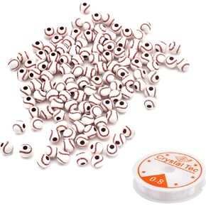 120 Pieces Baseball Beads Acrylic Sports Beads with Big Hole and 1 Roll Elastic String for Bracelets Necklaces Earrings Hair Ties Keychains Craft Making