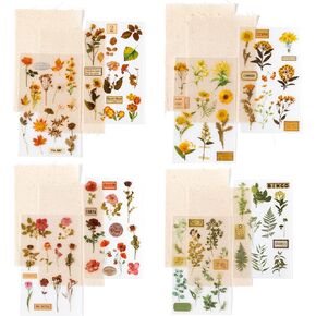 Vintage Rub on Transfers Stickers, 4 Pack Transfer Stickers Flowers Scrapbooking Stickers for Paper, Fabric, Mugs, Junk Journals, Bullet Journals, Scrapbooking Materials, Planners, Wedding Scrapbook