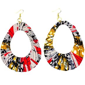 Jumbo, XL Extra Large African Wooden Ankara Kitenge Fabric Wrapped Teardrop Earrings - Red, Black, Blue, Turquoise, Green, Tan, Blue, Yellow, Olive Green, Purple (Dark Olive Green & Lavender)