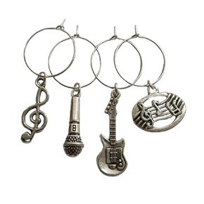 4pcs Cute Music Note and Mini Musical Instrument Pendant Wine Charms, Glass Marker for Party, Musician Gift, 2cm Hoop