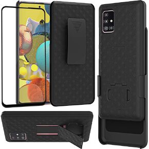 Ailiber Samsung Galaxy A51 5G Case Holster, Galaxy A51 5G Screen Protector, Swivel Belt Clip Kickstand Holder, Slim Rugged Full Body Armor Shell Protective Pouch Cover for Samsung Galaxy A515G -Black