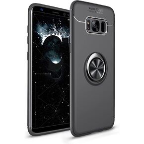 جراب iCoverCase لهاتف Samsung Galaxy S8 Plus مع حامل حلقي، مسند حلقي قابل للدوران [يعمل مع حامل مغناطيسي للسيارة] جراب واقٍ نحيف للغاية مقاوم للصدمات ومضاد للخدش (أحمر + أحمر)