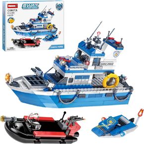 City Police Ship STEM Building Blocks Sets(490 Pcs), Compatible with Lego City Police Boat and Ship Playsets, Nice Gift with Beautiful Box for Boys 6-12 and Building Blocks Lover
