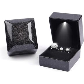 Ring Box Square Shaped LED Light Engagement Ring Boxes Jewelry Gift Box for Proposal Wedding Valentine's Day Anniversary Christmas Mothers Thanksgiving Gift (Square Black)