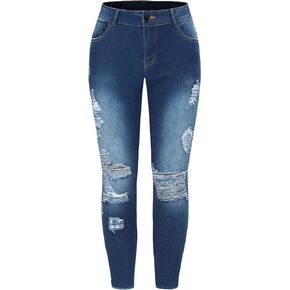 THUNDER STAR Womens Stretch Ripped Cropped Jeans Mid Rise Distressed Casual Denim Pants