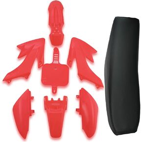 CLEO Plastics Kit with Black Seat for CRF50 XR50, Chinese 50cc 70cc 90cc Dirt Pit Bike,Fenders Fairings Replacement Plastic with Seat (red)